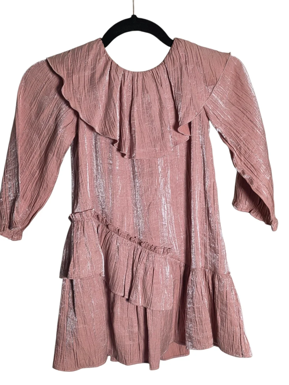 ZARA Girls Metallic Shimmer Ruffle Party Dress Dusty Pink Size 6